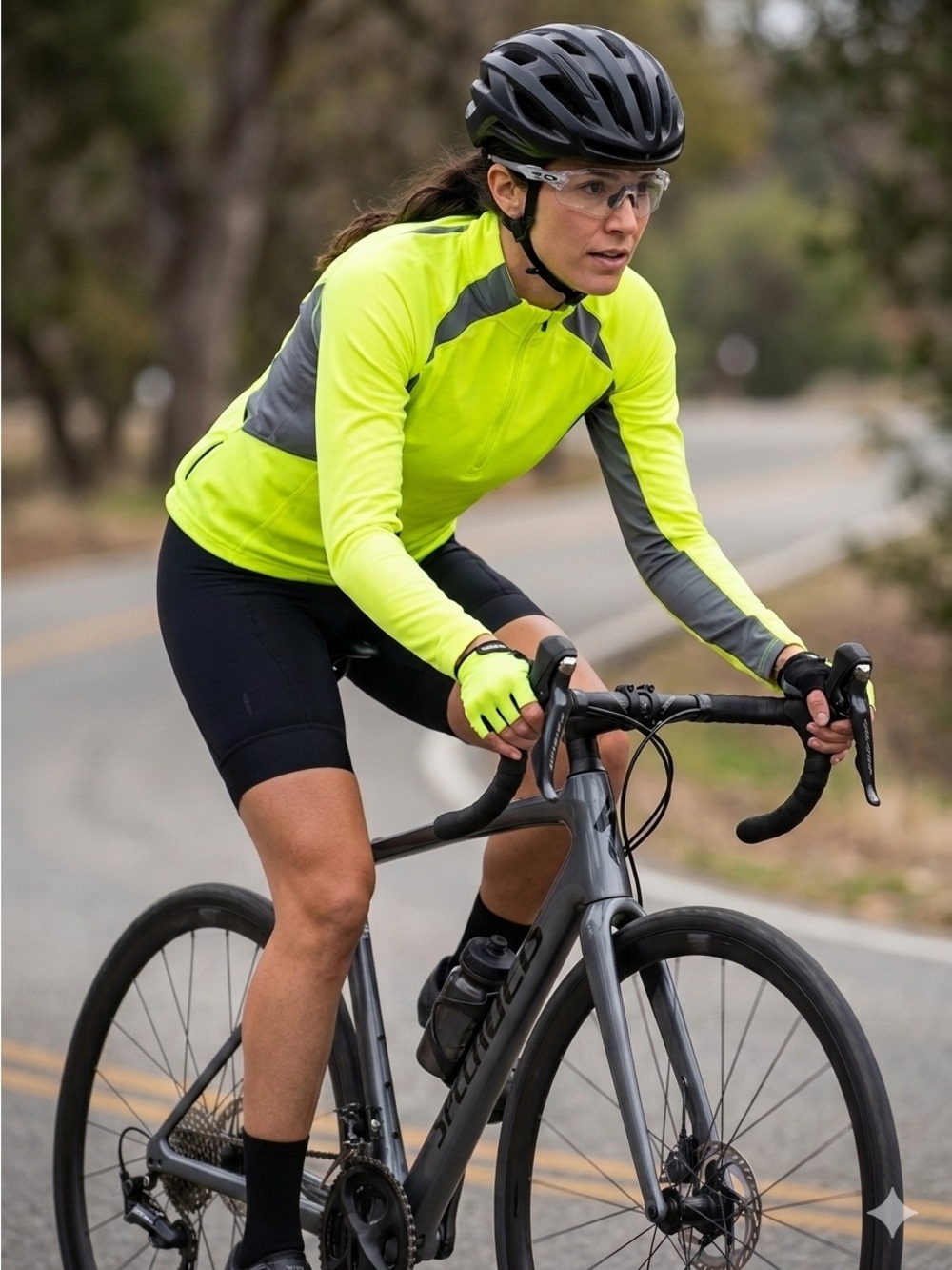 Illuminite Neon Yellow and Gray Women’s Bike Jersey Sz M